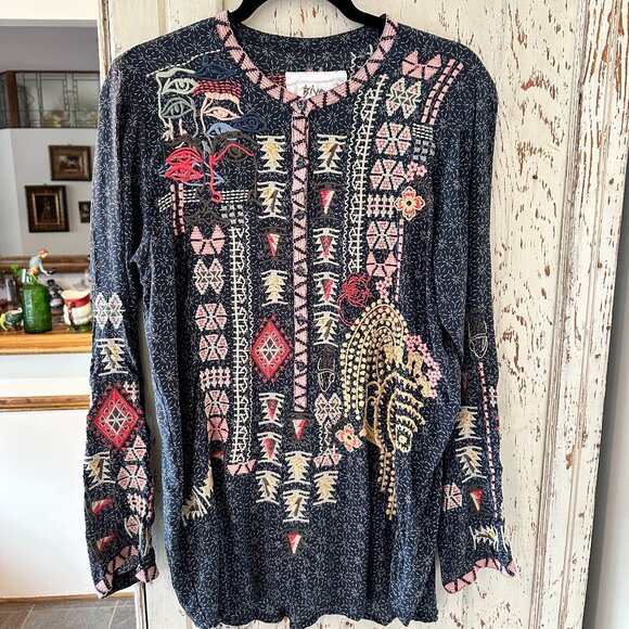 JOHNNY WAS Tops - JOHNNY WAS SILK EMBROIDERED TUNIC BLOUSE